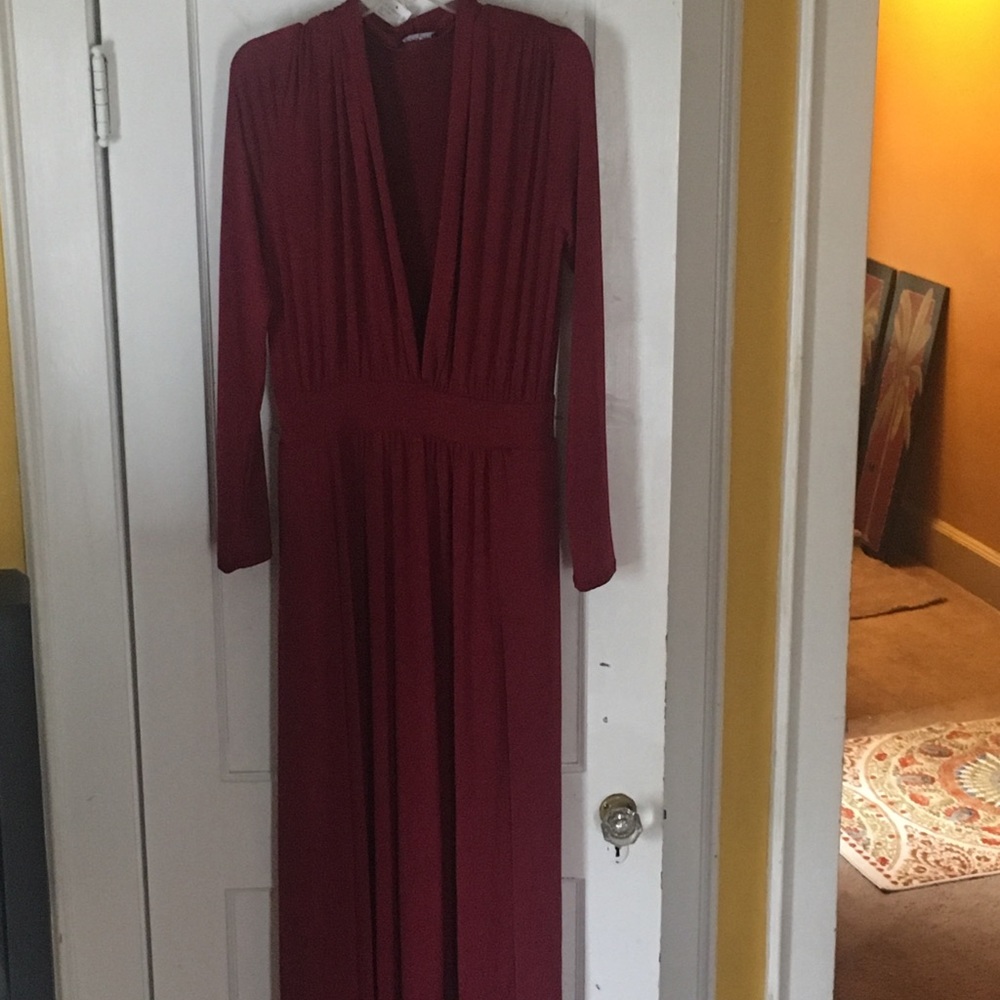 Double slit deep V-neck dress